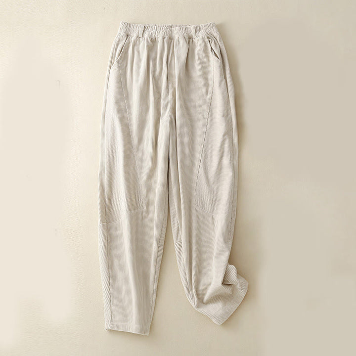 Pantalon sarouel en velours côtelé de coton uni vintage Buddha Stones Commute pour femme avec poches - Beige - US8-10，UK/AU12-14，EU40-42 (2XL) - image 10