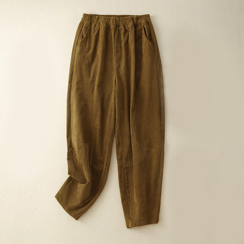 Pantalon sarouel en velours côtelé de coton uni vintage Buddha Stones Commute pour femme avec poches - Verge d'or foncée - US8-10，UK/AU12-14，EU40-42 (2XL) - image 19