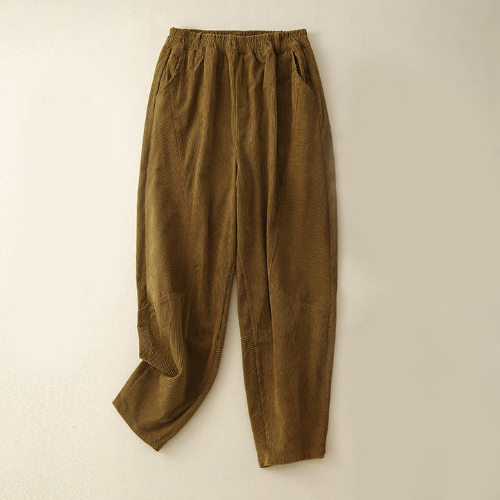 Pantalon sarouel en velours côtelé de coton uni vintage Buddha Stones Commute pour femme avec poches - Verge d'or foncée - US8-10，UK/AU12-14，EU40-42 (2XL) - image 19