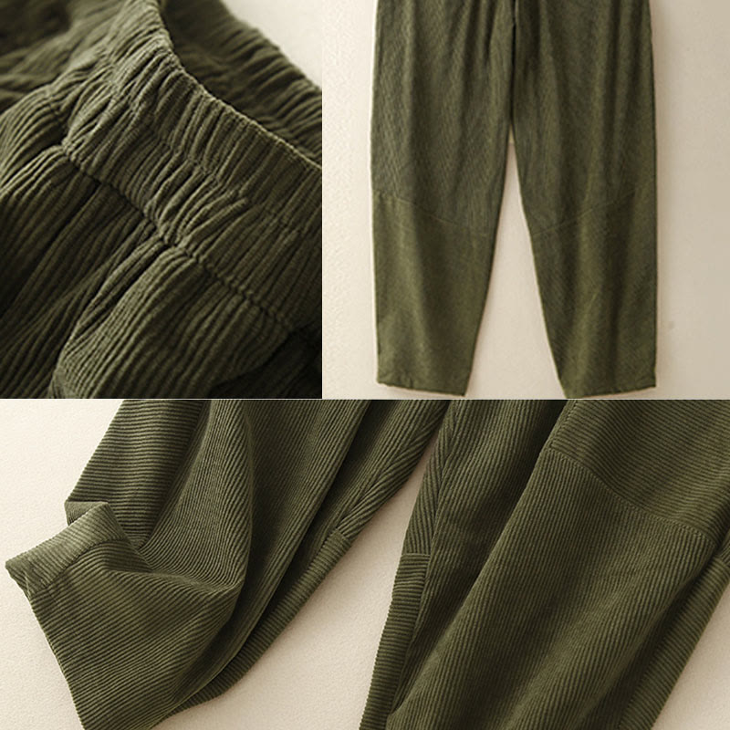 Pantalon sarouel en velours côtelé de coton uni vintage Buddha Stones Commute pour femme avec poches - image 9