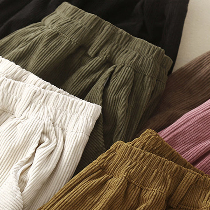 Pantalon sarouel en velours côtelé de coton uni vintage Buddha Stones Commute pour femme avec poches - image 24