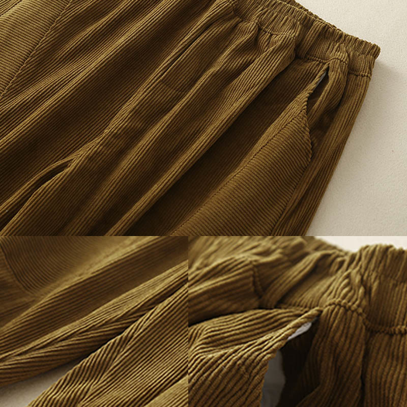 Pantalon sarouel en velours côtelé de coton uni vintage Buddha Stones Commute pour femme avec poches - image 21