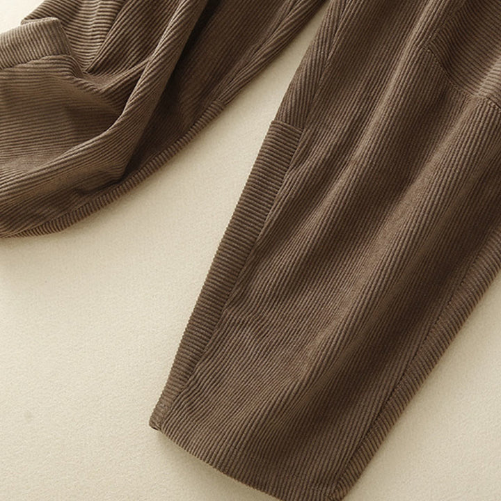 Pantalon sarouel en velours côtelé de coton uni vintage Buddha Stones Commute pour femme avec poches - image 3