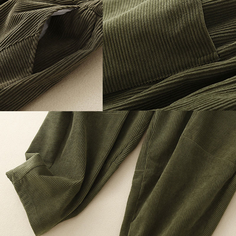 Pantalon sarouel en velours côtelé de coton uni vintage Buddha Stones Commute pour femme avec poches - image 9