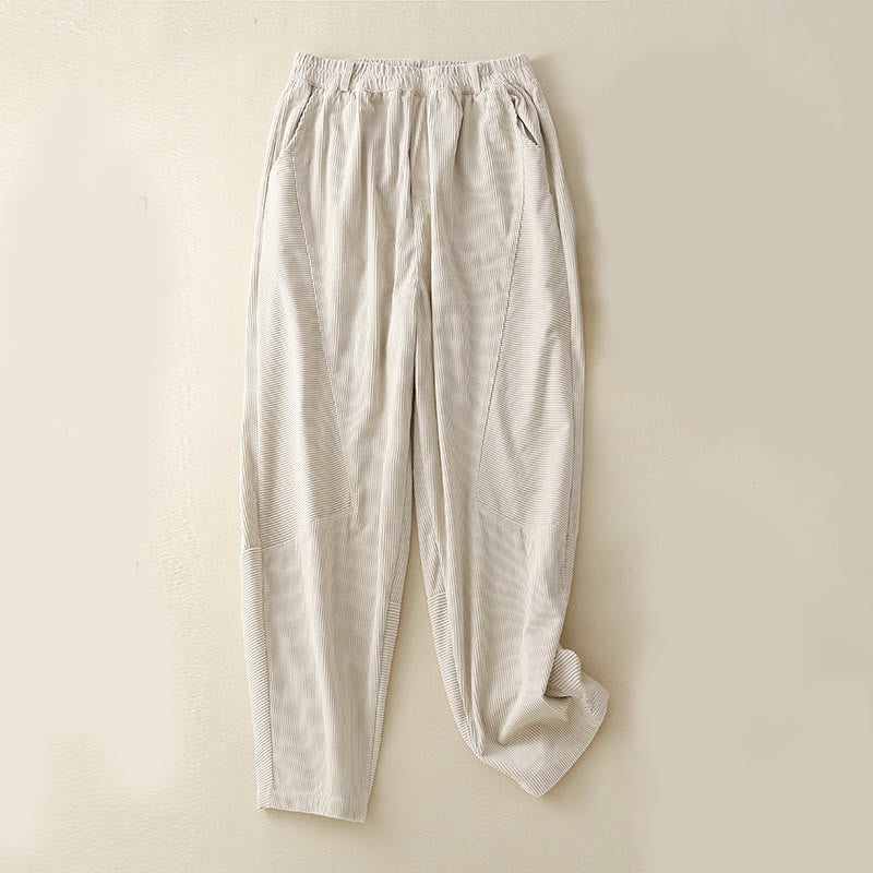 Pantalon sarouel en velours côtelé de coton uni vintage Buddha Stones Commute pour femme avec poches - Beige - US8-10，UK/AU12-14，EU40-42 (2XL) - image 11