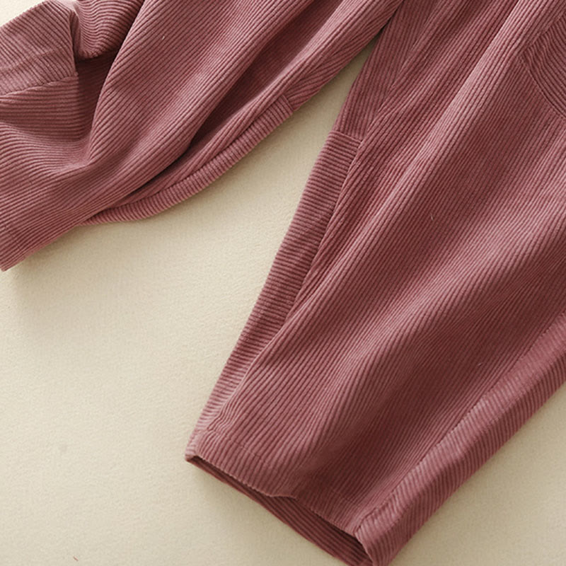 Pantalon sarouel en velours côtelé de coton uni vintage Buddha Stones Commute pour femme avec poches - image 17