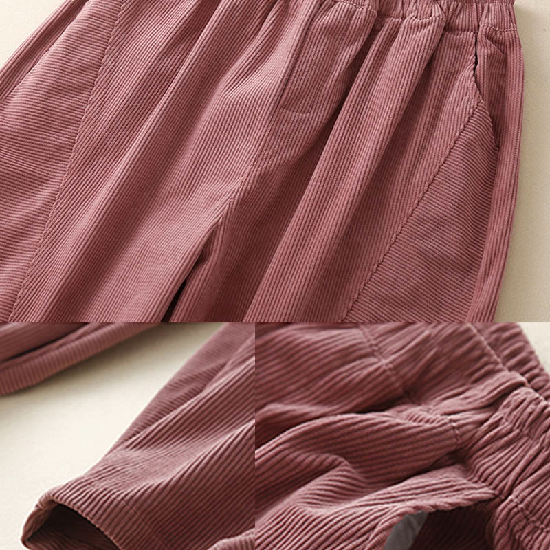 Pantalon sarouel en velours côtelé de coton uni vintage Buddha Stones Commute pour femme avec poches - image 17