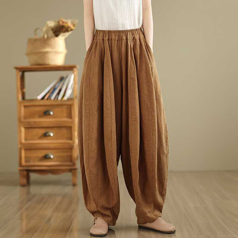 Pantalon sarouel en coton et lin pour femme, décontracté et simple, avec poches, motif Buddha Stones, printemps - image 2