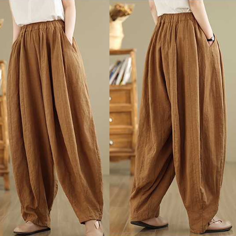 Pantalon sarouel en coton et lin pour femme, décontracté et simple, avec poches, motif Buddha Stones, printemps - image 9