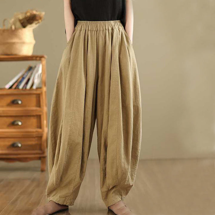 Pantalon sarouel en coton et lin pour femme, décontracté et simple, avec poches, motif Buddha Stones, printemps - image 11