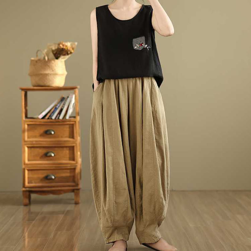 Pantalon sarouel en coton et lin pour femme, décontracté et simple, avec poches, motif Buddha Stones, printemps - image 13