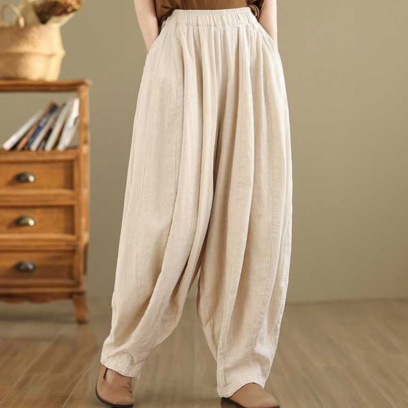 Pantalon sarouel en coton et lin pour femme, décontracté et simple, avec poches, motif Buddha Stones, printemps - image 20