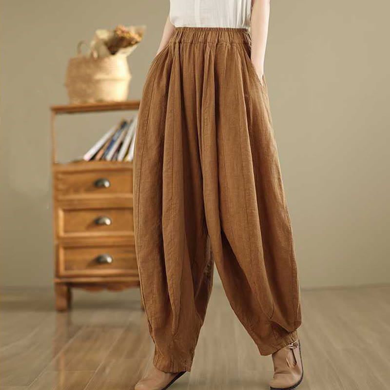 Pantalon sarouel en coton et lin pour femme, décontracté et simple, avec poches, motif Buddha Stones, printemps - Pérou - US8-10，UK/AU12-14，EU40-42 (2XL) - image 0