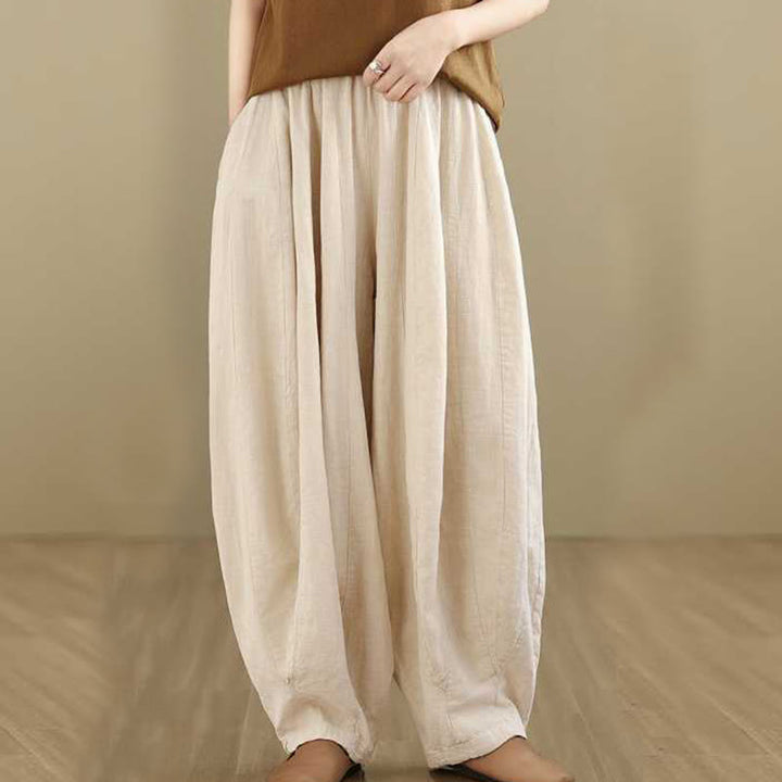 Pantalon sarouel en coton et lin pour femme, décontracté et simple, avec poches, motif Buddha Stones, printemps - Blanc antique - US8-10，UK/AU12-14，EU40-42 (2XL) - image 16