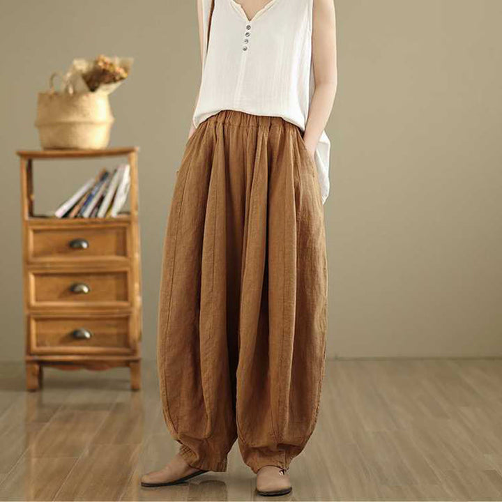 Pantalon sarouel en coton et lin pour femme, décontracté et simple, avec poches, motif Buddha Stones, printemps - image 5