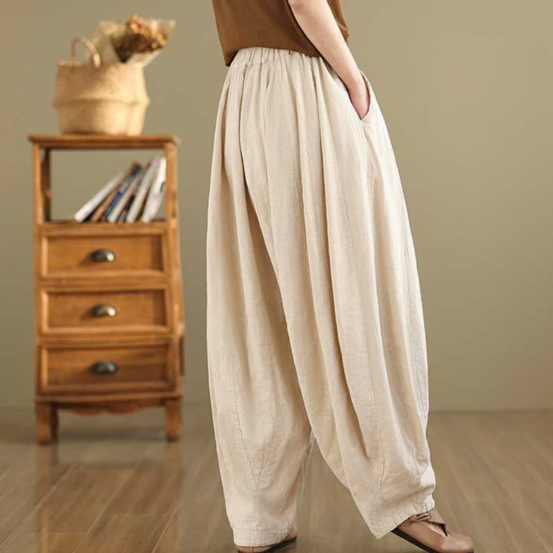 Pantalon sarouel en coton et lin pour femme, décontracté et simple, avec poches, motif Buddha Stones, printemps - image 19
