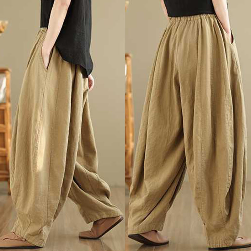 Pantalon sarouel en coton et lin pour femme, décontracté et simple, avec poches, motif Buddha Stones, printemps - image 15