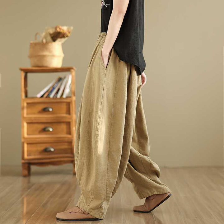Pantalon sarouel en coton et lin pour femme, décontracté et simple, avec poches, motif Buddha Stones, printemps - image 12