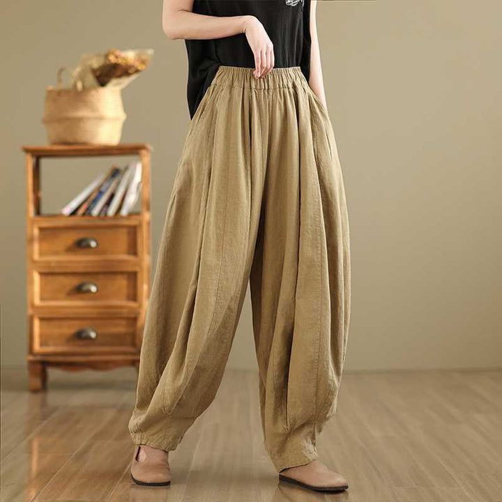 Pantalon sarouel en coton et lin pour femme, décontracté et simple, avec poches, motif Buddha Stones, printemps - Verge d'or pâle - US8-10，UK/AU12-14，EU40-42 (2XL) - image 10
