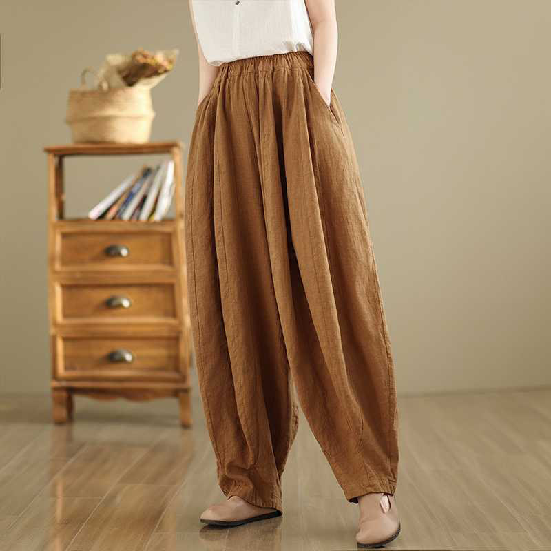 Pantalon sarouel en coton et lin pour femme, décontracté et simple, avec poches, motif Buddha Stones, printemps - image 3