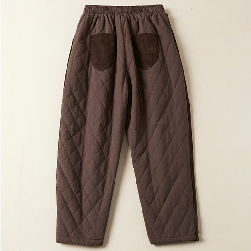 Pantalon sarouel en coton matelassé à motif losanges Buddha Stones pour femme, doublé polaire thermique, avec poches - image 20