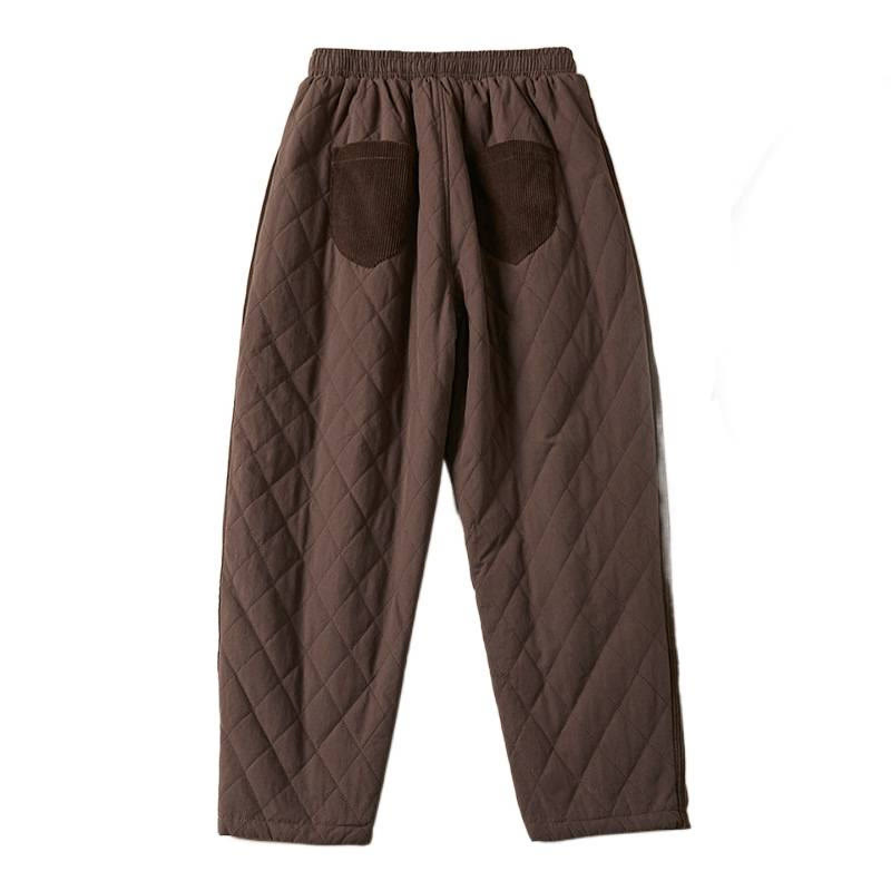 Pantalon sarouel en coton matelassé à motif losanges Buddha Stones pour femme, doublé polaire thermique, avec poches - image 26