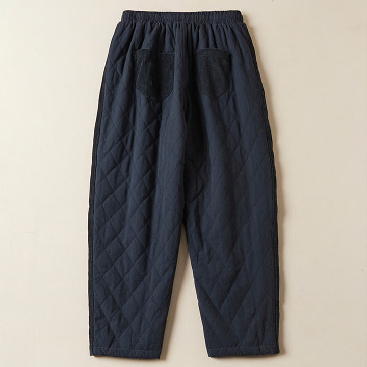 Pantalon sarouel en coton matelassé à motif losanges Buddha Stones pour femme, doublé polaire thermique, avec poches - image 1