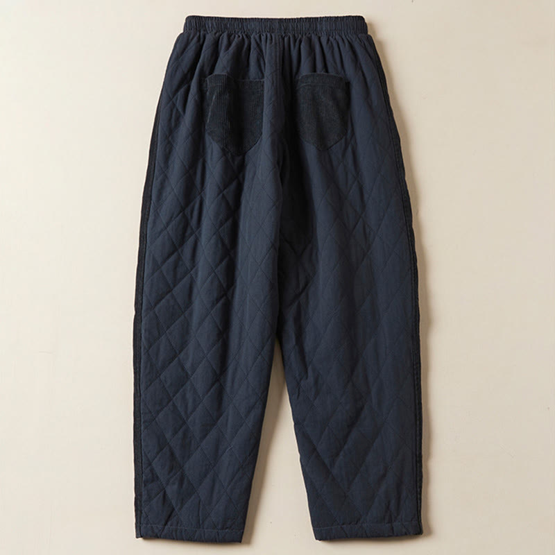 Pantalon sarouel en coton matelassé à motif losanges Buddha Stones pour femme, doublé polaire thermique, avec poches - image 2