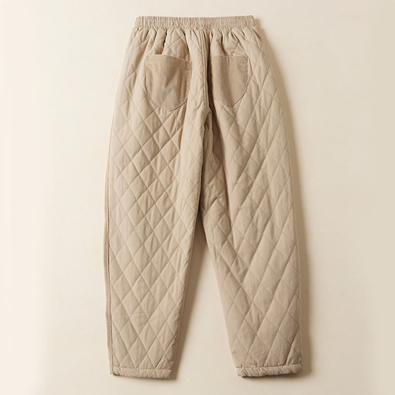 Pantalon sarouel en coton matelassé à motif losanges Buddha Stones pour femme, doublé polaire thermique, avec poches - image 11