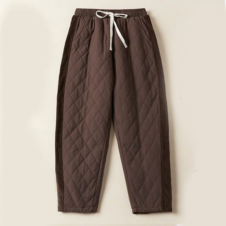 Pantalon sarouel en coton matelassé à motif losanges Buddha Stones pour femme, doublé polaire thermique, avec poches - SaddleBrown - US8-10，UK/AU12-14，EU40-42 (2XL) - image 18