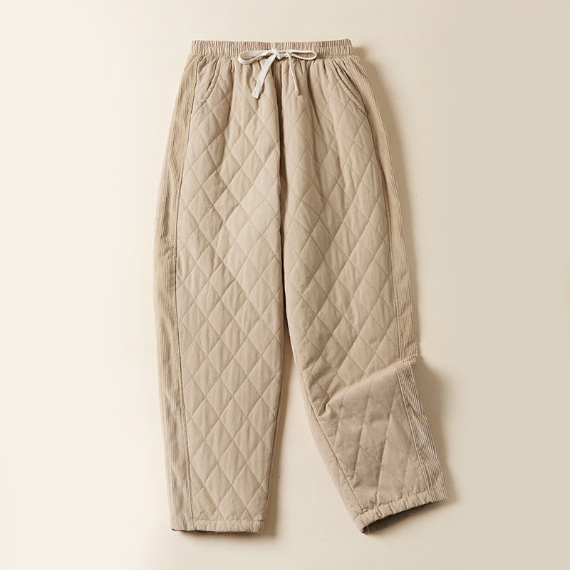 Pantalon sarouel en coton matelassé à motif losanges Buddha Stones pour femme, doublé polaire thermique, avec poches - Chiffon au citron - US8-10，UK/AU12-14，EU40-42 (2XL) - image 10