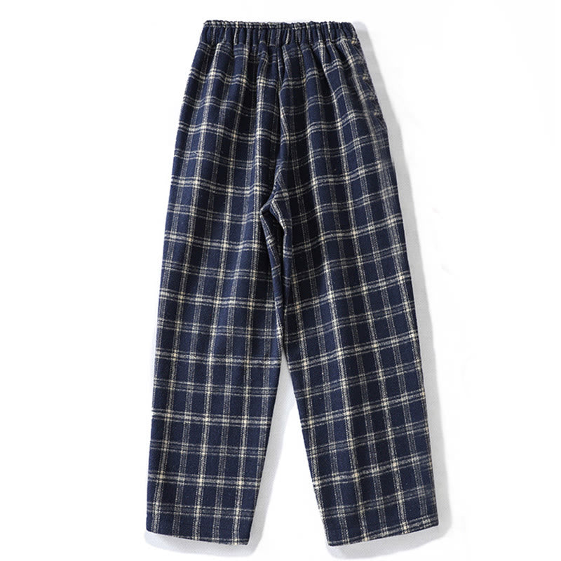 Pantalon sarouel en coton doublé polaire avec poches, motif à carreaux rétro Buddha Stones pour femme - image 2
