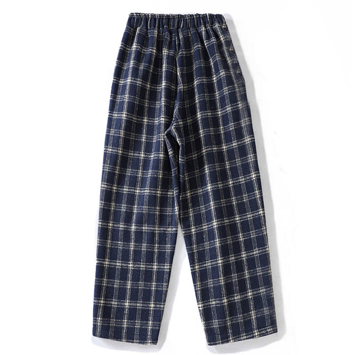 Pantalon sarouel en coton doublé polaire avec poches, motif à carreaux rétro Buddha Stones pour femme - image 2