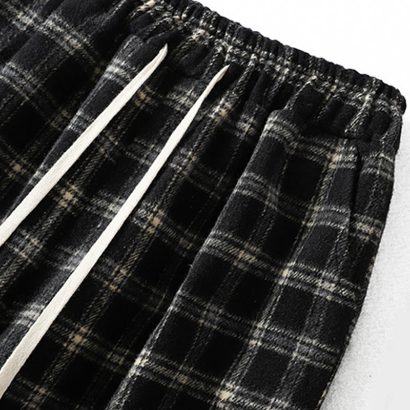 Pantalon sarouel en coton doublé polaire avec poches, motif à carreaux rétro Buddha Stones pour femme - image 14