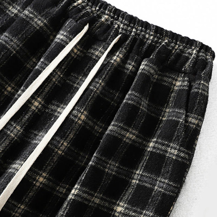 Pantalon sarouel en coton doublé polaire avec poches, motif à carreaux rétro Buddha Stones pour femme - image 14