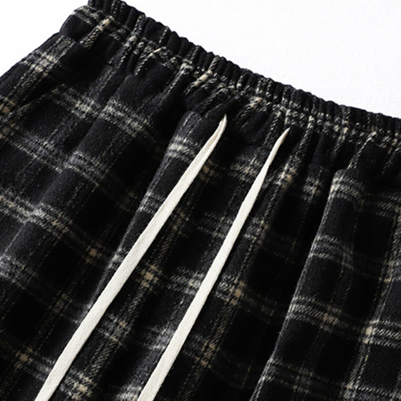 Pantalon sarouel en coton doublé polaire avec poches, motif à carreaux rétro Buddha Stones pour femme - image 11