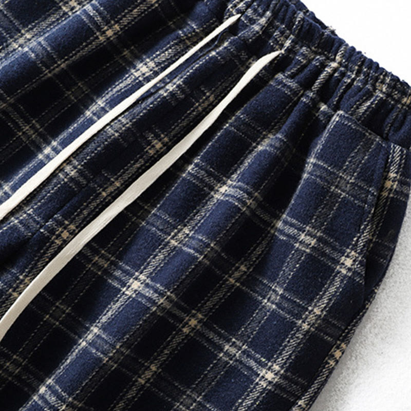 Pantalon sarouel en coton doublé polaire avec poches, motif à carreaux rétro Buddha Stones pour femme - image 3