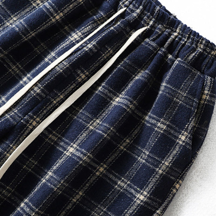 Pantalon sarouel en coton doublé polaire avec poches, motif à carreaux rétro Buddha Stones pour femme - image 3