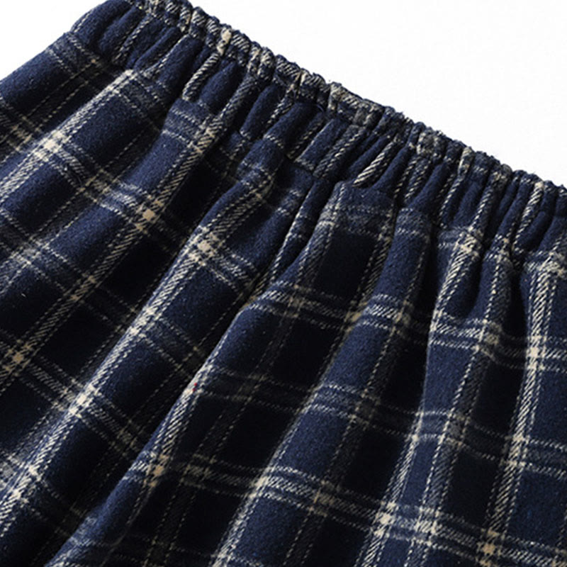 Pantalon sarouel en coton doublé polaire avec poches, motif à carreaux rétro Buddha Stones pour femme - image 5