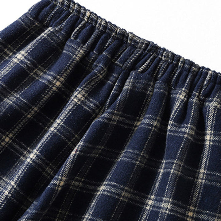 Pantalon sarouel en coton doublé polaire avec poches, motif à carreaux rétro Buddha Stones pour femme - image 5