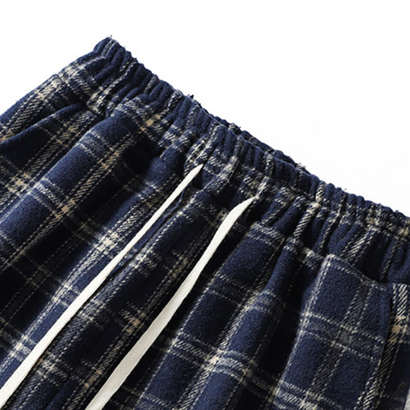 Pantalon sarouel en coton doublé polaire avec poches, motif à carreaux rétro Buddha Stones pour femme - image 2