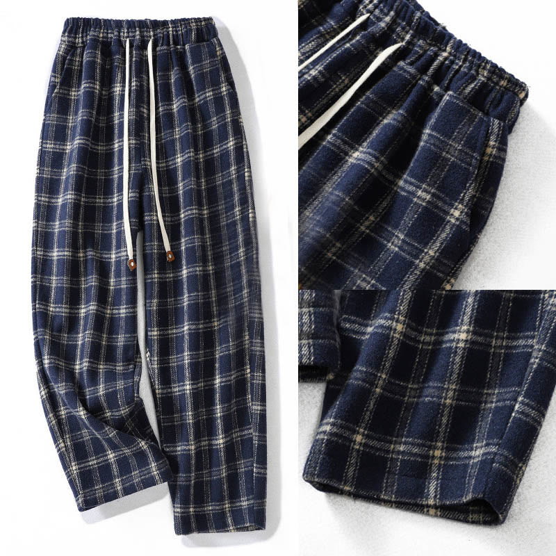 Pantalon sarouel en coton doublé polaire avec poches, motif à carreaux rétro Buddha Stones pour femme - image 9