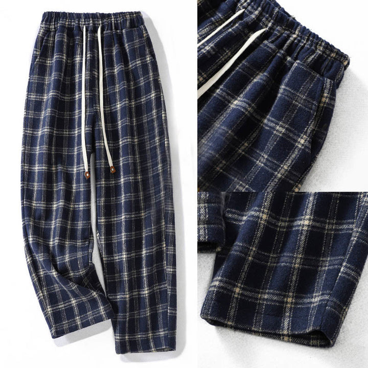 Pantalon sarouel en coton doublé polaire avec poches, motif à carreaux rétro Buddha Stones pour femme - image 9
