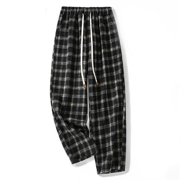 Pantalon sarouel en coton doublé polaire avec poches, motif à carreaux rétro Buddha Stones pour femme - Noir - US8-10，UK/AU12-14，EU40-42 (2XL) - image 10