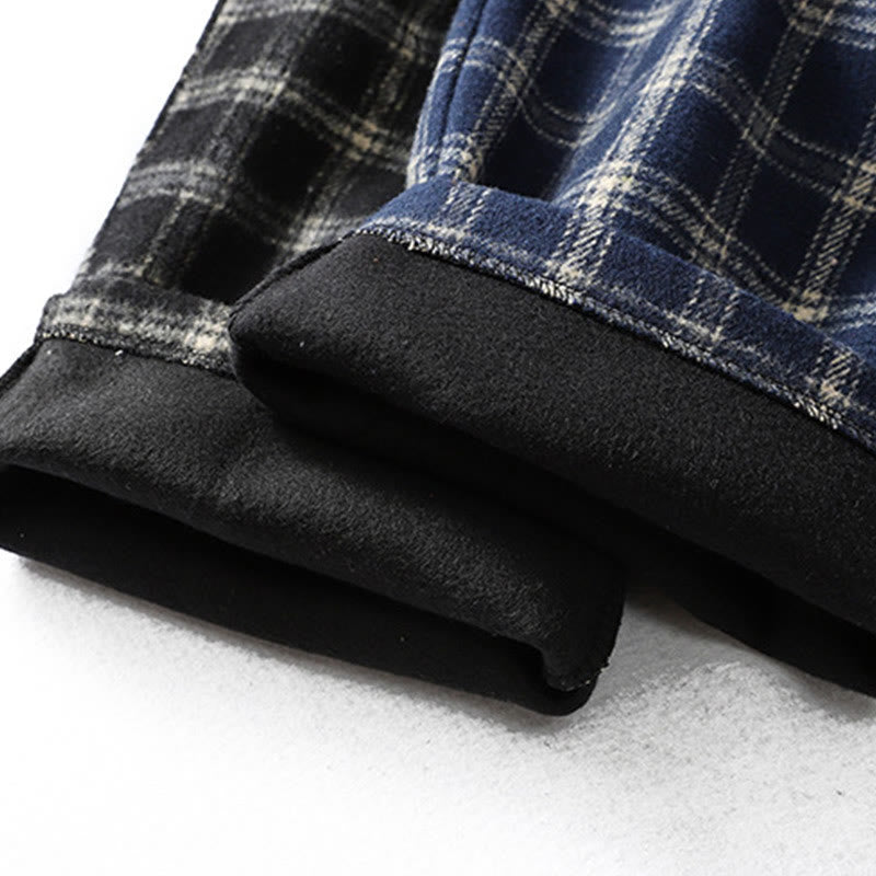 Pantalon sarouel en coton doublé polaire avec poches, motif à carreaux rétro Buddha Stones pour femme - image 19