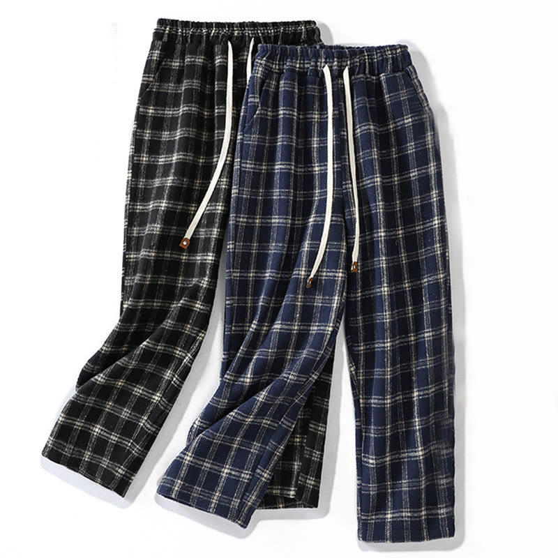 Pantalon sarouel en coton doublé polaire avec poches, motif à carreaux rétro Buddha Stones pour femme - image 17