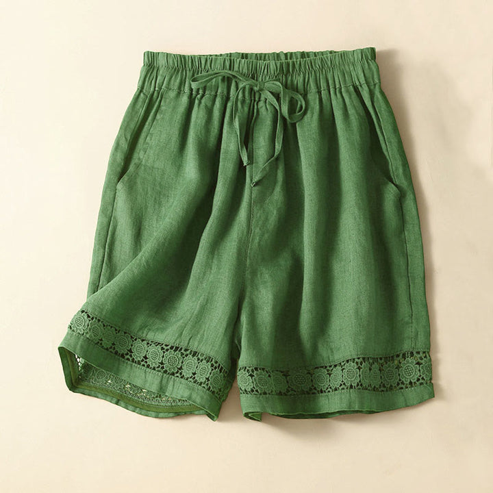 Short en coton et lin à lacets pour femme avec poches et bas uni en Buddha Stones creuse - Vert - US12，UK/AU16，EU44 (3XL) - image 30