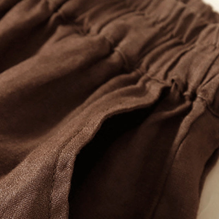 Short en coton et lin à lacets pour femme avec poches et bas uni en Buddha Stones creuse - image 38