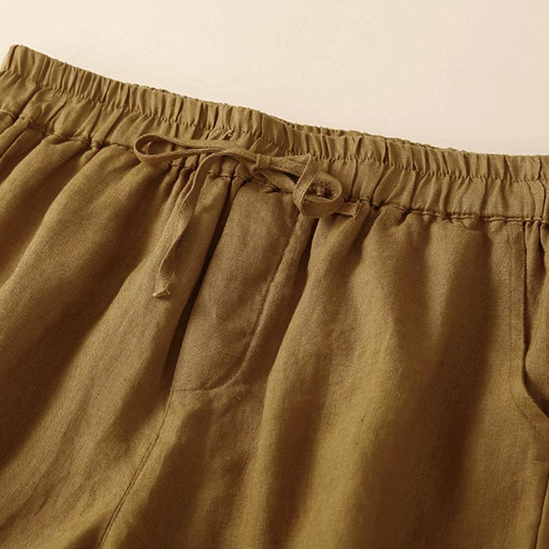 Short en coton et lin à lacets pour femme avec poches et bas uni en Buddha Stones creuse - image 25
