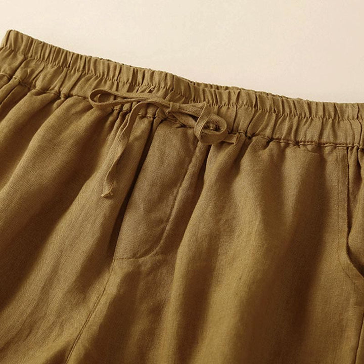 Short en coton et lin à lacets pour femme avec poches et bas uni en Buddha Stones creuse - image 25